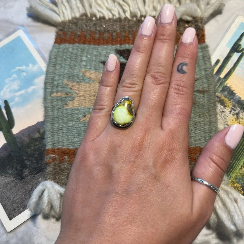 Native Made Sterling Silver & Palomino Ring - Picture 2 of 4